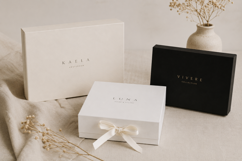 Minimalistische witte en zwarte geschenkdozen