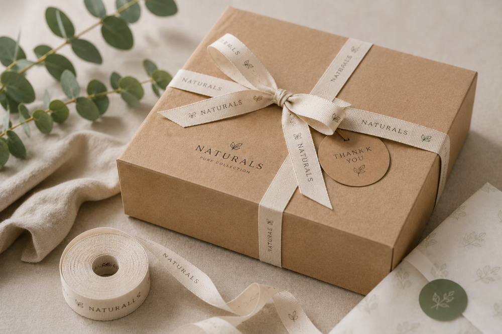 Duurzame kraft geschenkdoos met natuurlijk lint