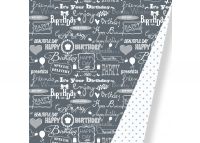 Kids (dubbelzijdig) HAPPY BDAY CHALKBOARD GREY DOTS BLUE